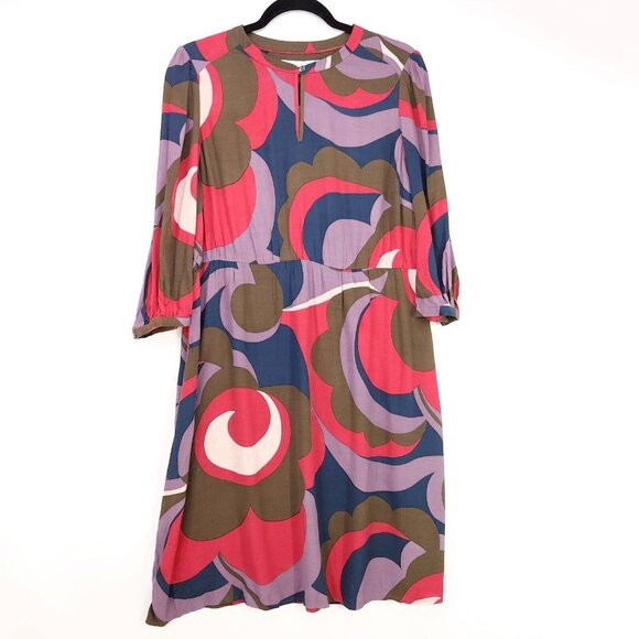 Boden Midi Dress Geo MultiColor Retro 70s Print Size 8 Boxy - Picture 1 of 15